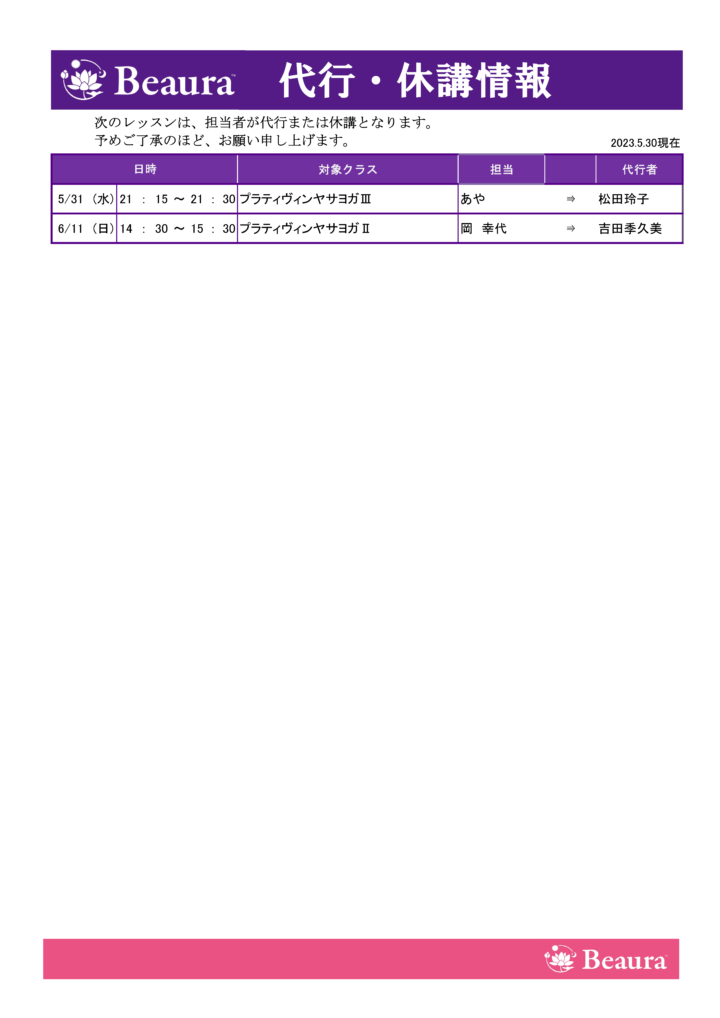 代行情報更新（5/30現在）の画像
