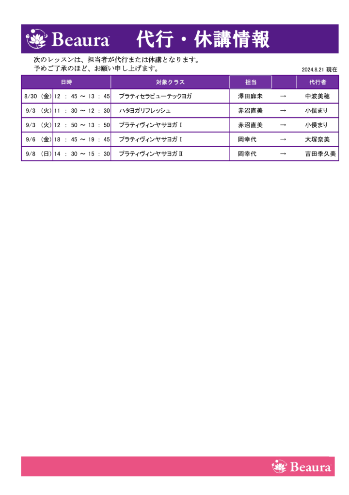 代行情報更新（8/21現在）の画像