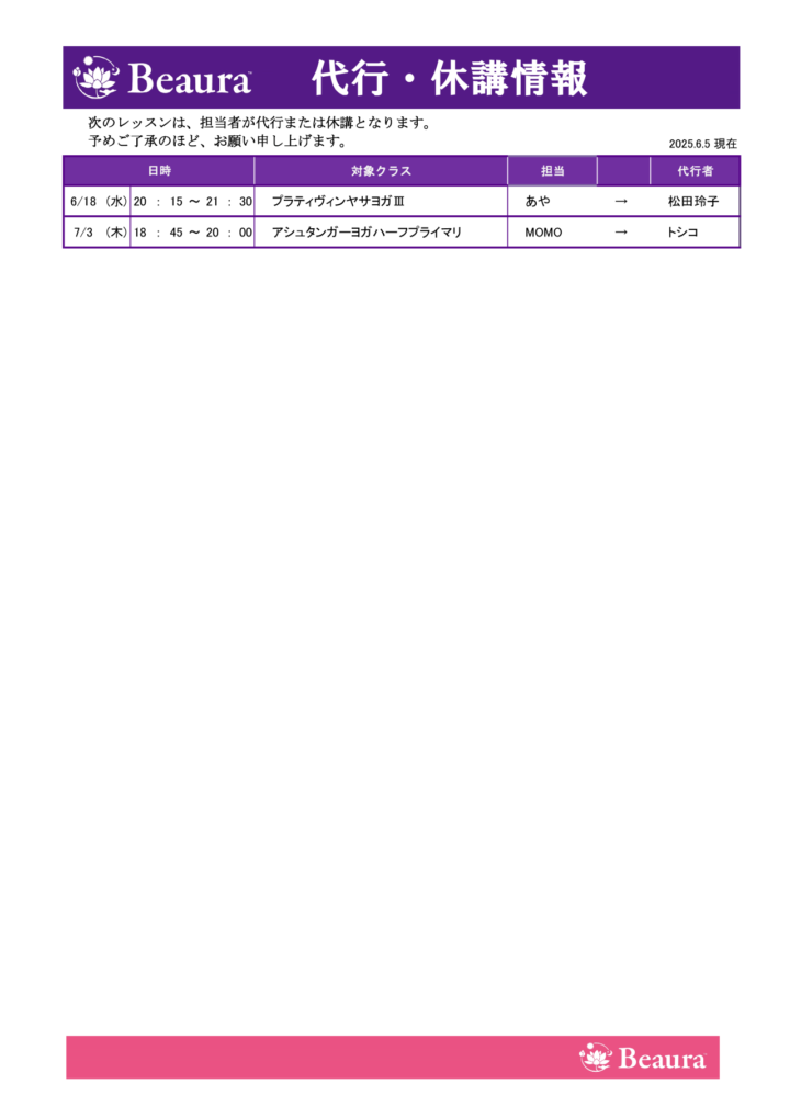 代行情報更新（6/5現在）の画像