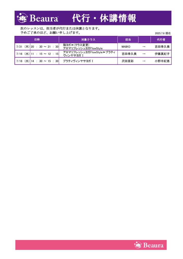 代行情報（7/6更新）の画像