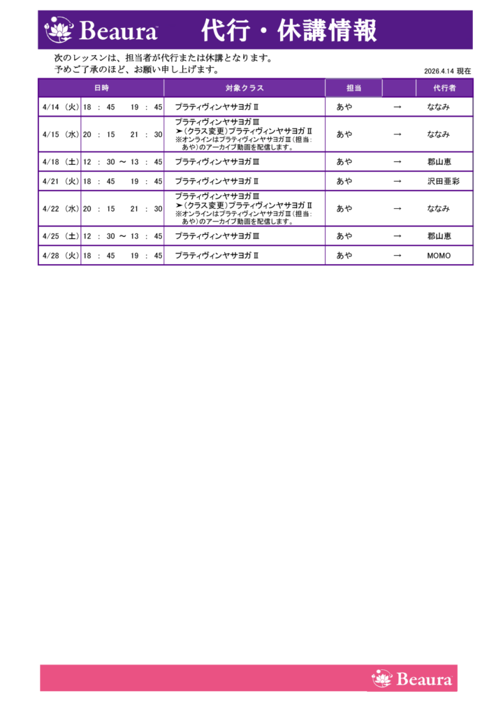 代行情報更新(4/14現在)の画像