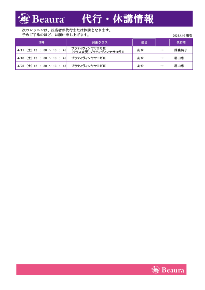 代行情報更新（4/10現在）の画像