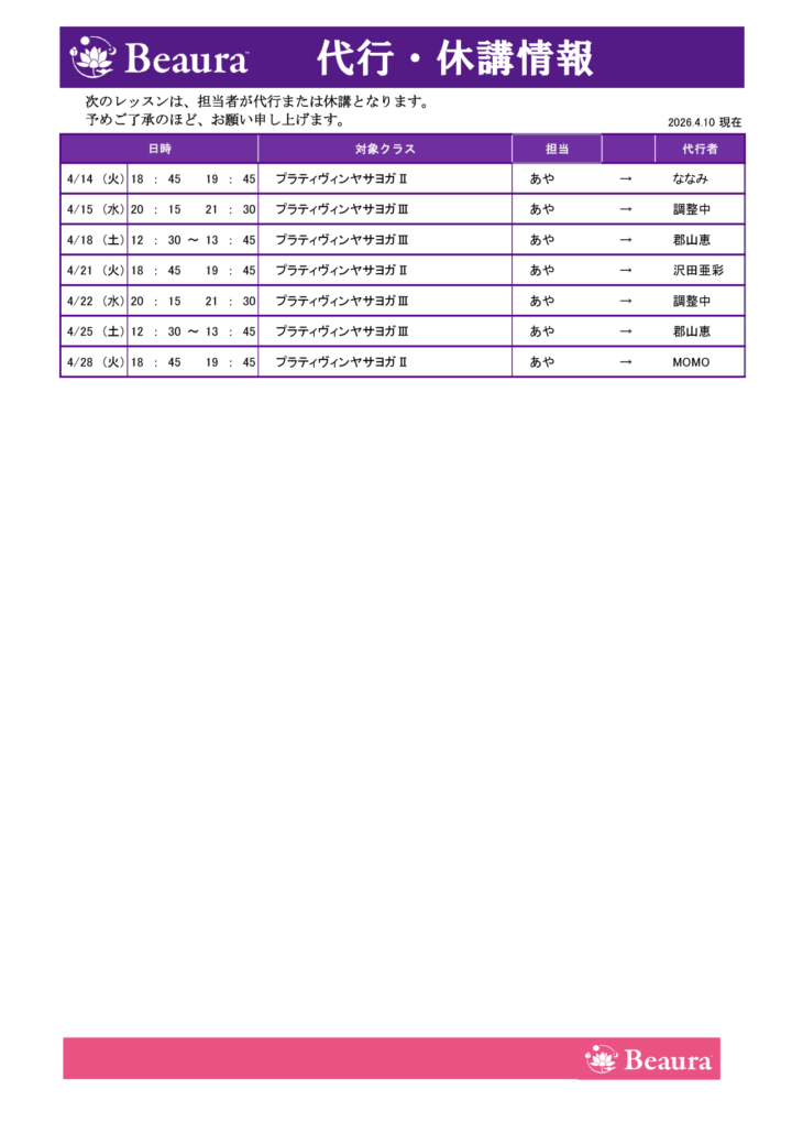 代行情報更新（4/13現在）の画像